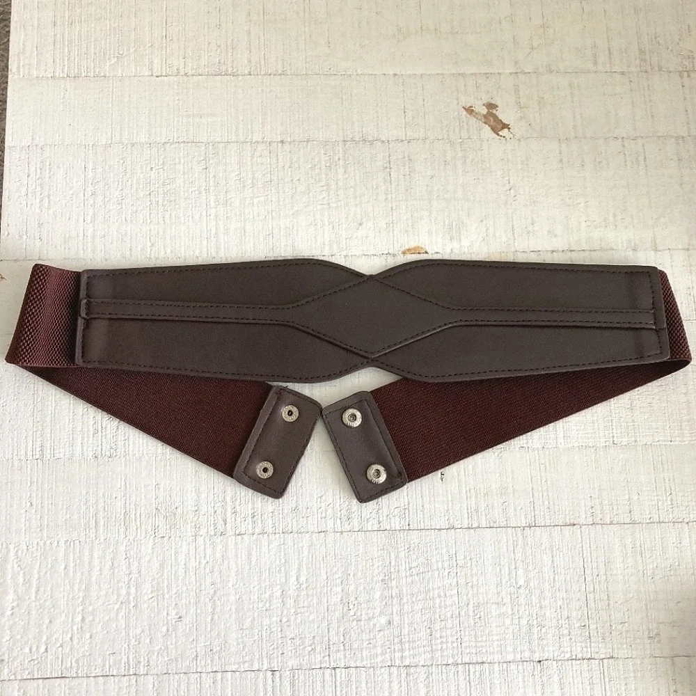 Western Brown Faux Leather Corset Boho Wide Waist Belt Elastic Stretch Classic